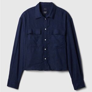 GAP Oversized Linen Blend Cropped Shirt